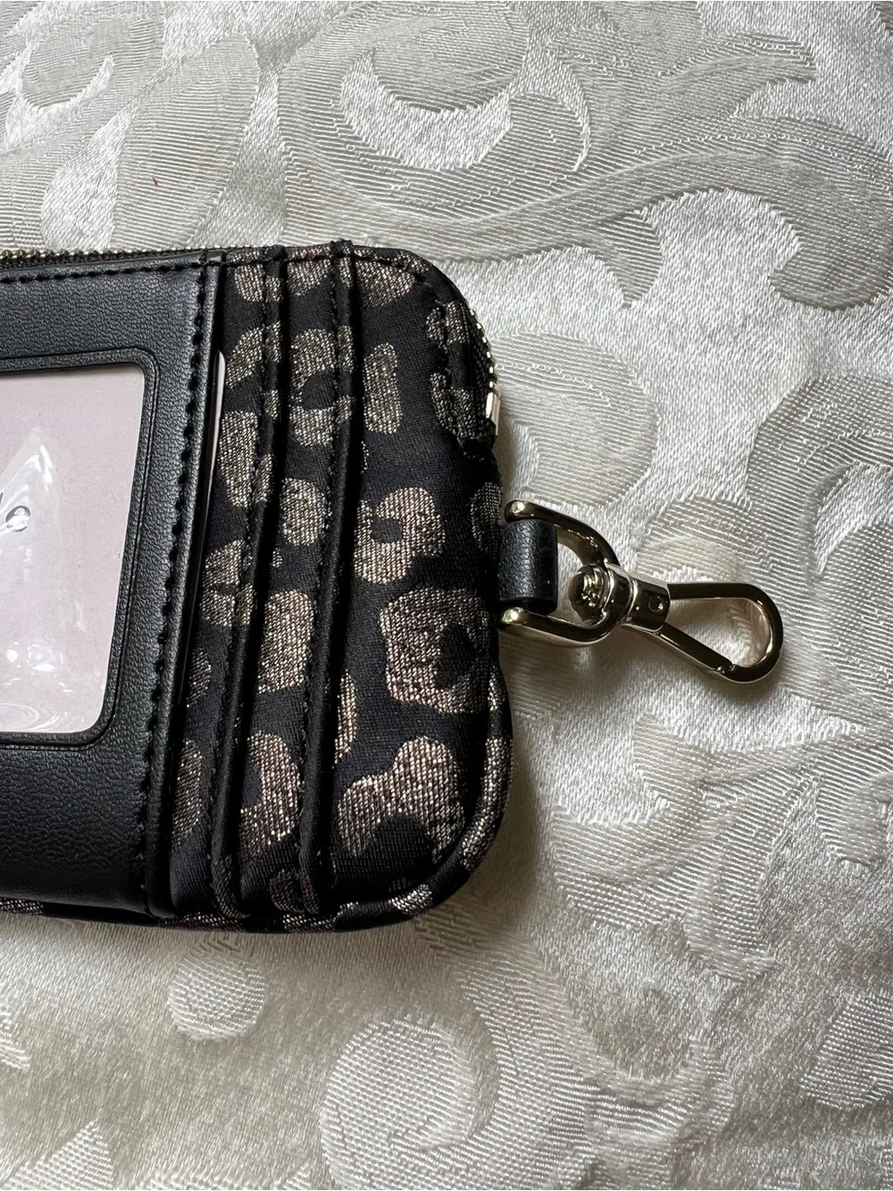 kate spade Chelsea black the little grap lanyard Leopard print card holder